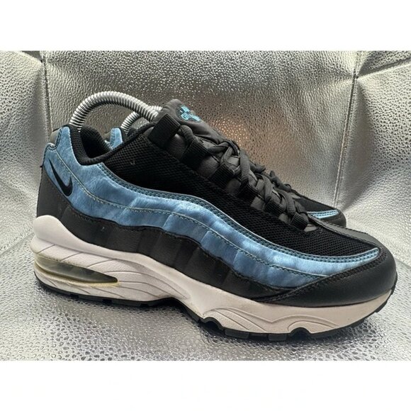 RARE 🚀 Size‎ 6Y - Nike Air Max 95 GS Black Light Current Blue Women’s Sneakers - Picture 1 of 12